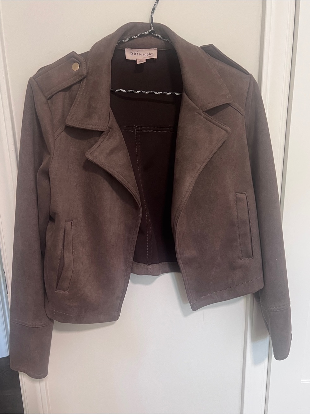 Philosophy Brown Suede Cropped Moto Jacket